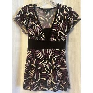VTG Y2K Purple & Black Short Sleeve Babydoll Top Size L